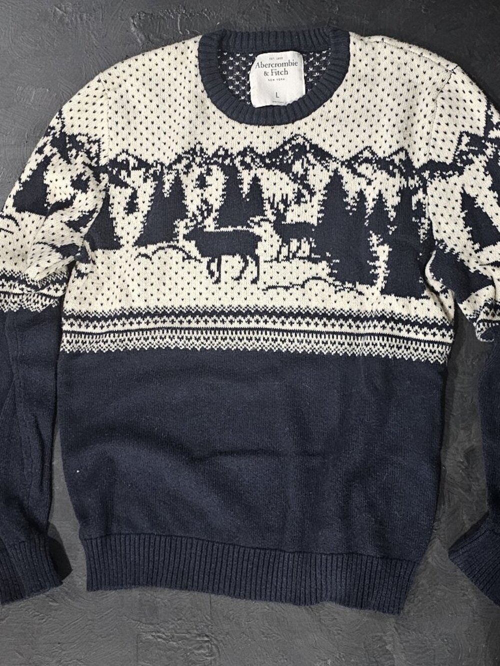 Abercrombie & Fitch vintage deer Fair Isle crewneck sweater Large
